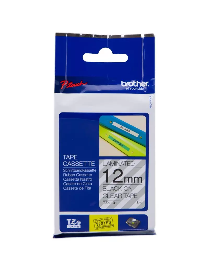 Nastro Originale Brother TZe-131 - 12 mm - Nero su Trasparente Nastro Originale Brother TZe-131 - 12 mm - Nero su Trasparente