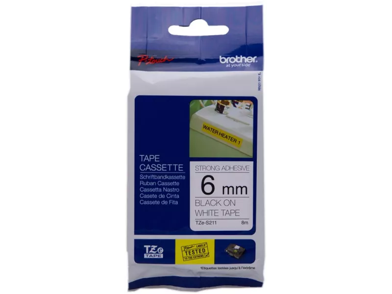 Nastro Originale Brother TZe-S211 - 6 mm x 8 m - Nero su Bianco Nastro Originale Brother TZe-S211 - 6 mm x 8 m - Nero su Bianco