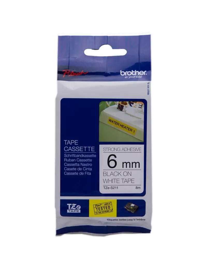 Nastro Originale Brother TZe-S211 - 6 mm x 8 m - Nero su Bianco