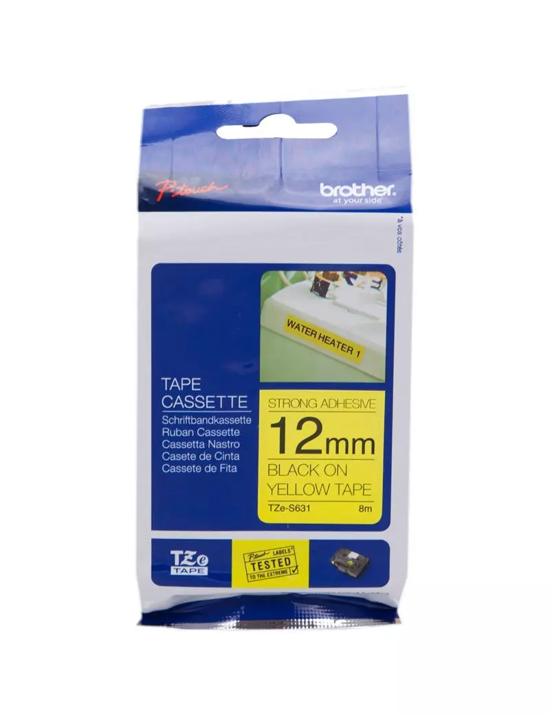 Nastro Originale Brother TZe-S631 - 12 mm x 8 m - Nero su Giallo