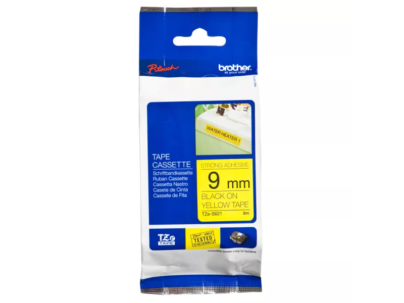 Nastro Originale Brother TZe-S621 - 9 mm x 8 m - Nero su Giallo