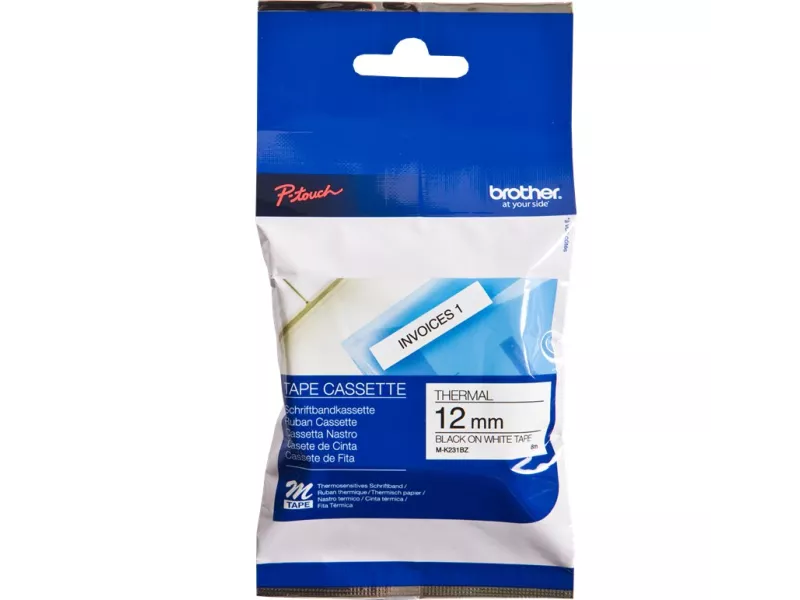 Nastro Originale Brother M-K231BZ - 12 mm x 8 m - Nero su Bianco Laminato