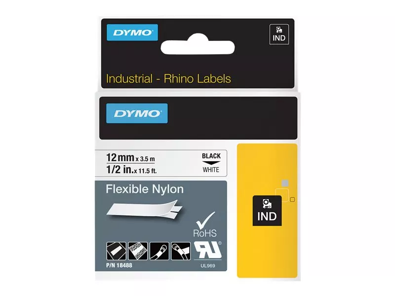 Nastro Originale Dymo S0718100 - 18488 - 12 mm x 3,5 m - Laminato - Nero su Bianco Nastro Originale Dymo S0718100 - 18488 - 12 mm x 3,5 m - Laminato - Nero su Bianco