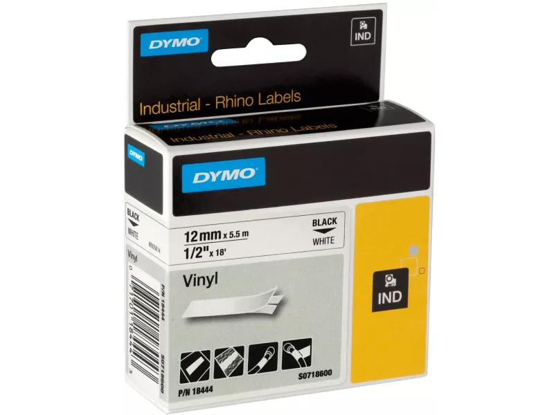 Nastro Originale Dymo S0718600 - 18444 - 12 mm x 5,5 m - Vinile - Nero su Bianco Nastro Originale Dymo S0718600 - 18444 - 12 mm x 5,5 m - Vinile - Nero su Bianco