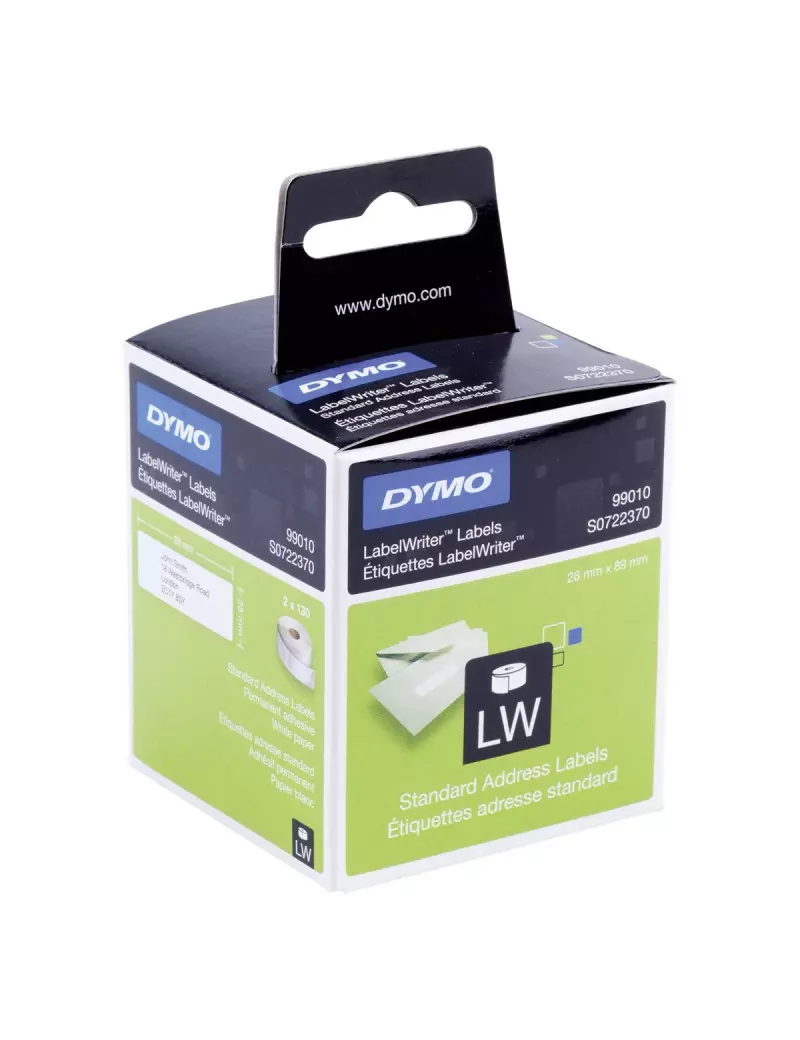 Etichette Originali Dymo S0722370 - 28x89 mm - Permanenti (Bianco Conf. 2x130)