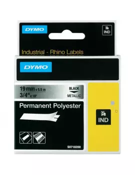 Nastro Originale Dymo S0718200 - 18487 - 19 mm x 5,5 m - Laminato (Nero su Argento)