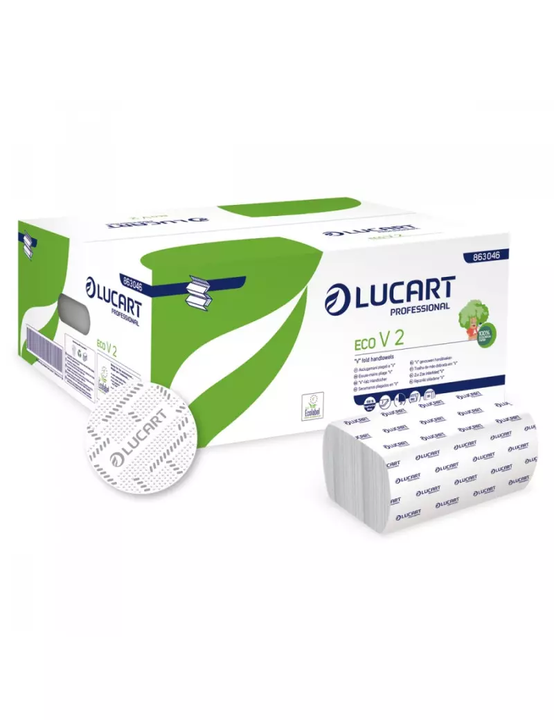 Asciugamani a V Eco Natural Lucart - 2 Veli - 190 Strappi - 863046 (Conf. 20) Asciugamani a V Eco Natural Lucart - 2 Veli - 190 Strappi - 863046 (Conf. 20)