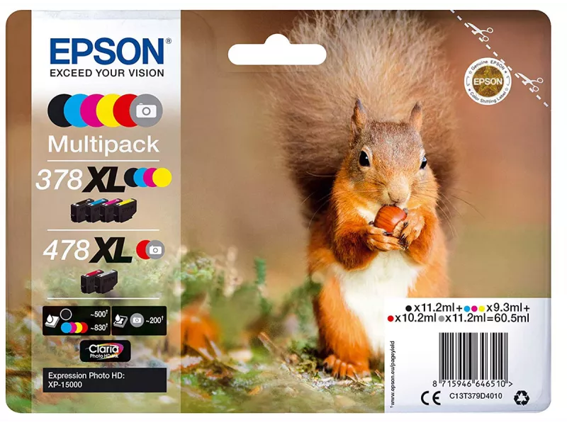 Multipack Cartucce Originali Epson T379D40 378XL 478XL (Nero Ciano Ciano Chiaro Magenta Magenta Chiaro Giallo 830 pagine) Multipack Cartucce Originali Epson T379D40 378XL 478XL (Nero Ciano Ciano Chiaro Magenta Magenta Chiaro Giallo 830 pagine)