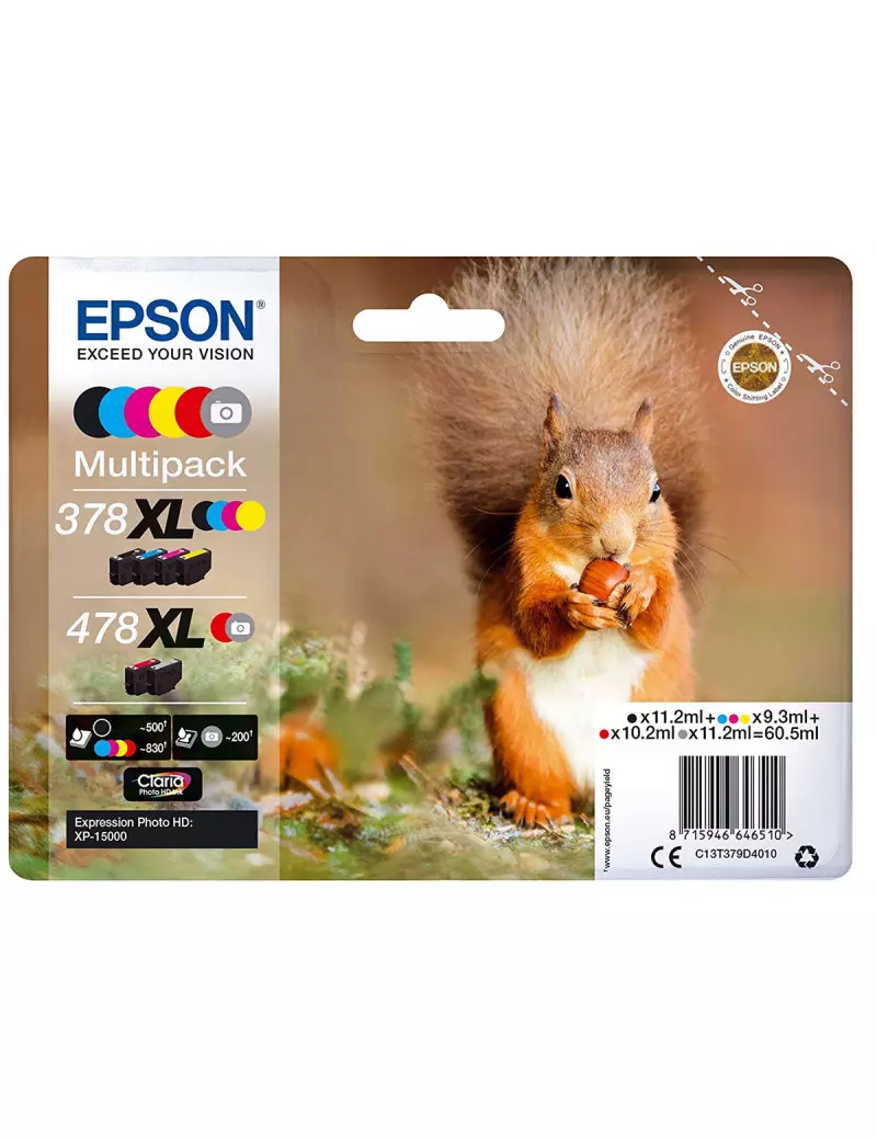 Multipack Cartucce Originali Epson T379D40 378XL 478XL (Nero Ciano Ciano Chiaro Magenta Magenta Chiaro Giallo 830 pagine)