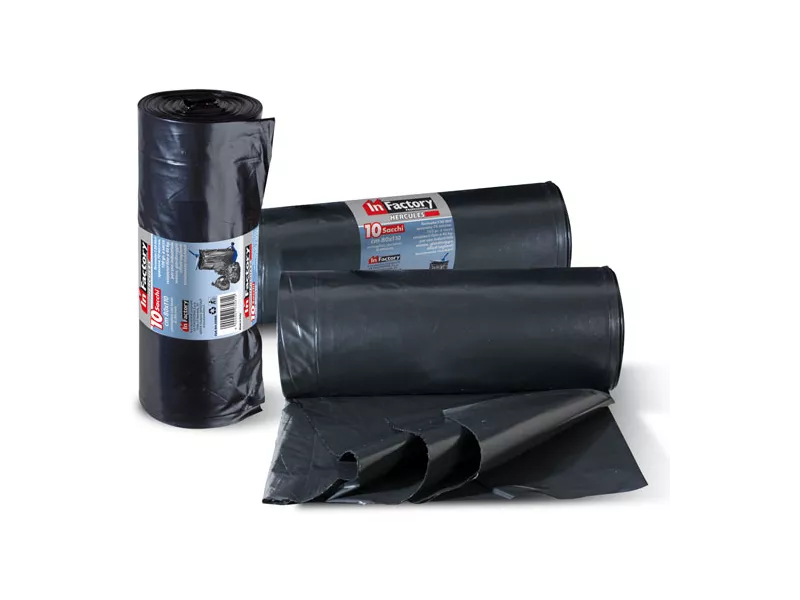Sacchi Immondizia Hercules In Factory - 130 Litri - 80x110 cm (Nero Conf. 10)