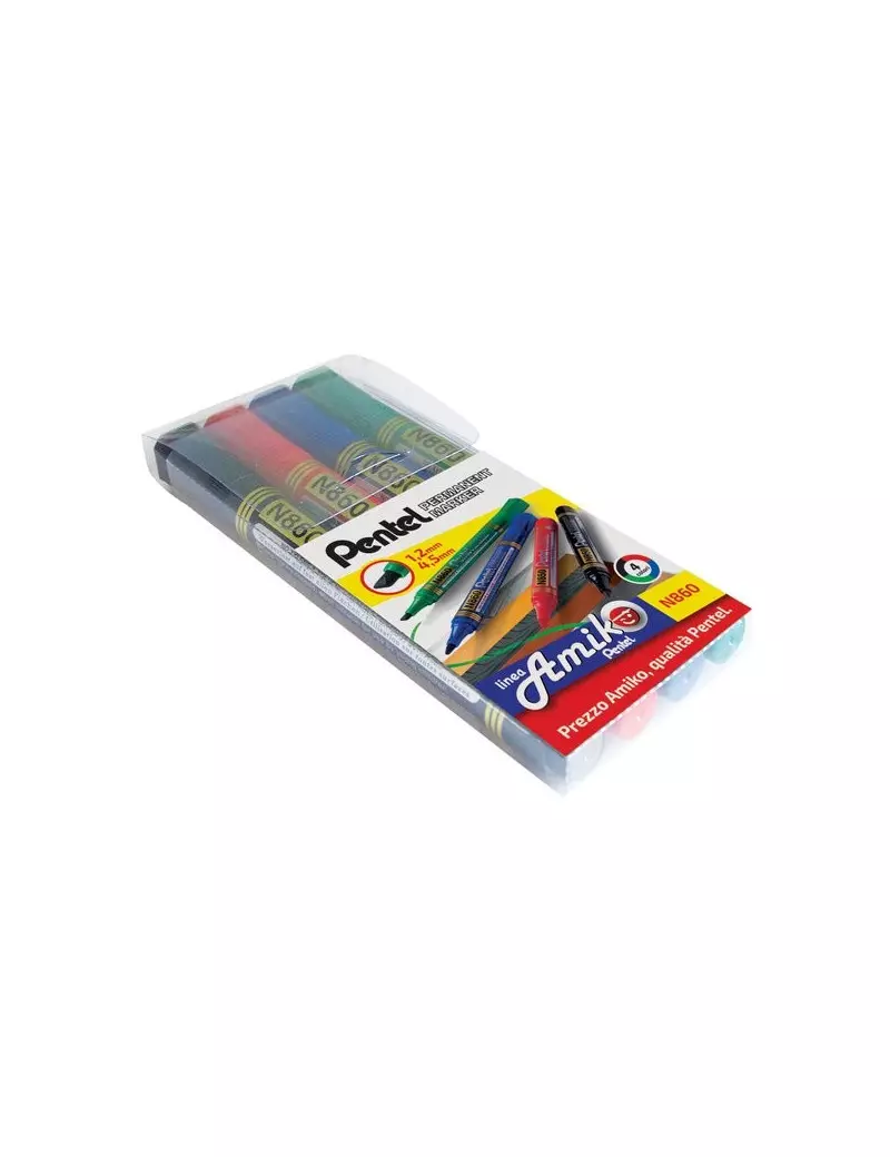 Marcatore Permanente N860 Linea Amiko Pentel - Punta Scalpello - 1,2-4,5 mm (Assortiti Conf. 4) Marcatore Permanente N860 Linea Amiko Pentel - Punta Scalpello - 1,2-4,5 mm (Assortiti Conf. 4)