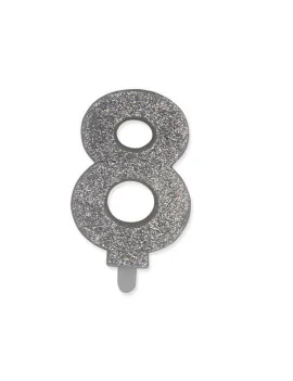 Candelina Glitter - Numero 8 (Argento Glitter)