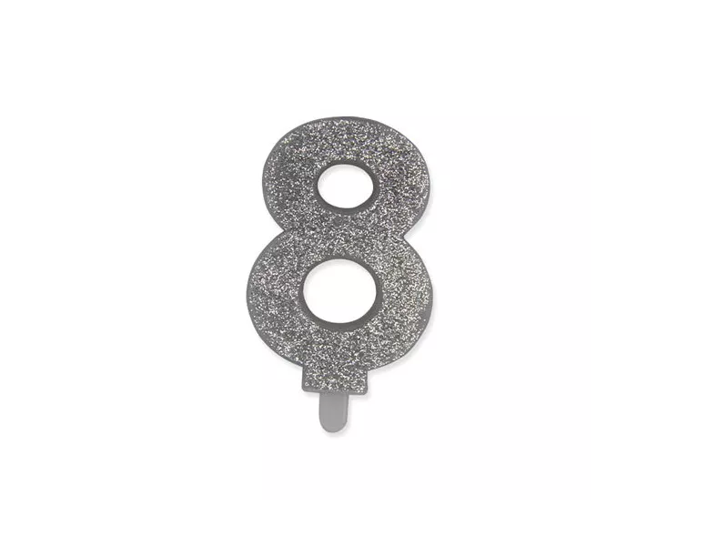 Candelina Glitter - Numero 8 (Argento Glitter)
