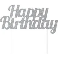 Cake Topper Happy Birthday (Argento)