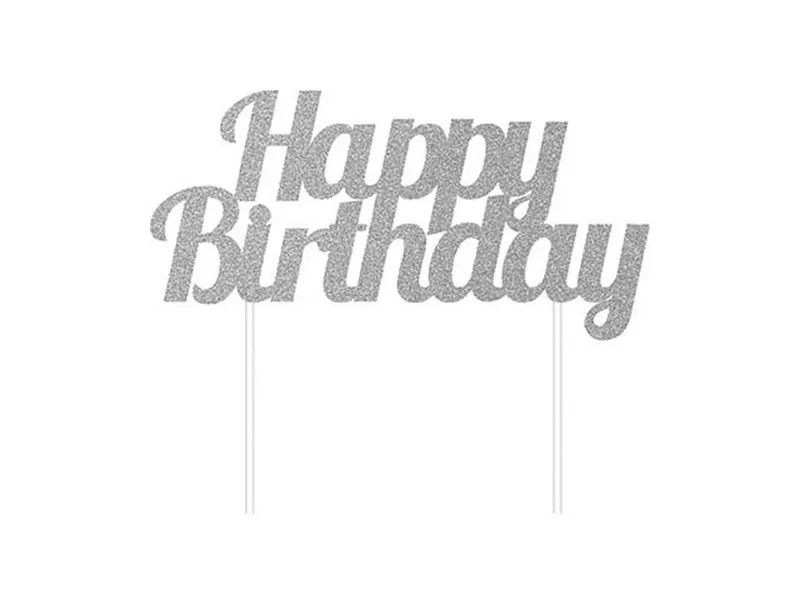 Cake Topper Happy Birthday (Argento)