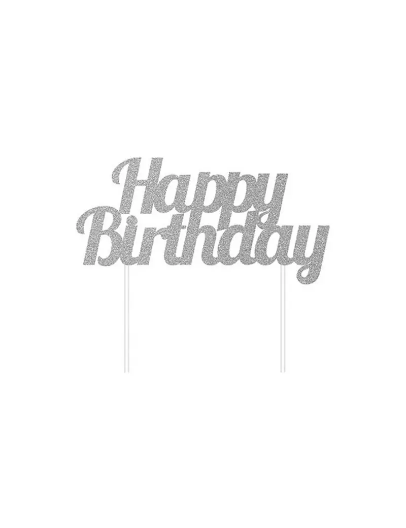 Cake Topper Happy Birthday (Argento)