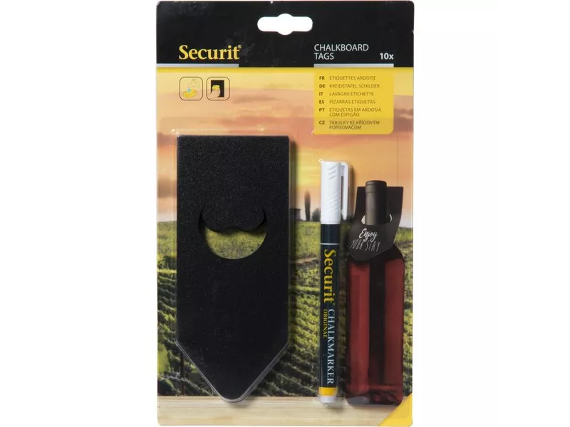 Tag per Portabottiglie Securit - 15,4x6,5x0,1cm - TAG-BO-WT (Nero Conf. 10)