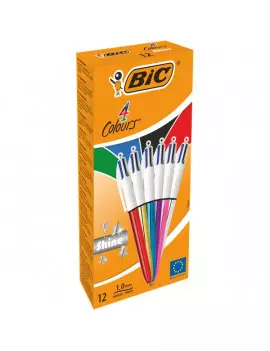 Penna a Sfera a Scatto 4 Colours Shine Bic - 1 mm - 964775 (Assortiti Conf. 12)