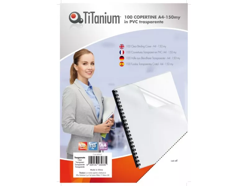 Copertine in PVC per Rilegatura Titanium - A4 Liscia - 150 micron - PB100-19T (Trasparente Conf. 100)