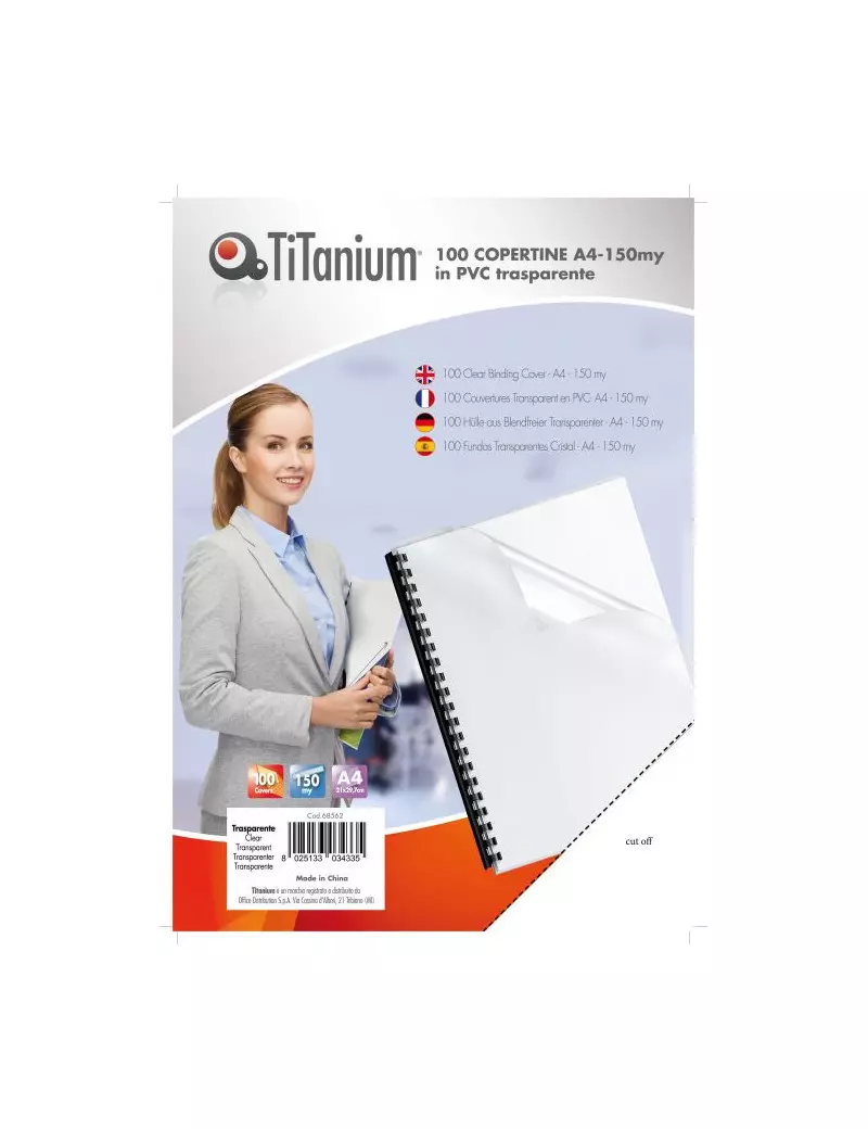 Copertine in PVC per Rilegatura Titanium - A4 Liscia - 150 micron - PB100-19T (Trasparente Conf. 100)