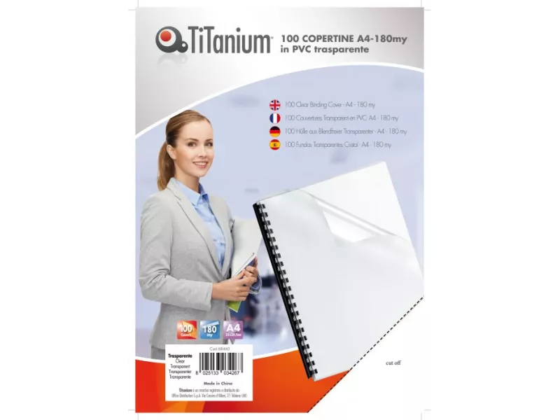 Copertine in PVC per Rilegatura Titanium - A4 Liscia - 180 micron - PB100-06T (Trasparente Conf. 100)