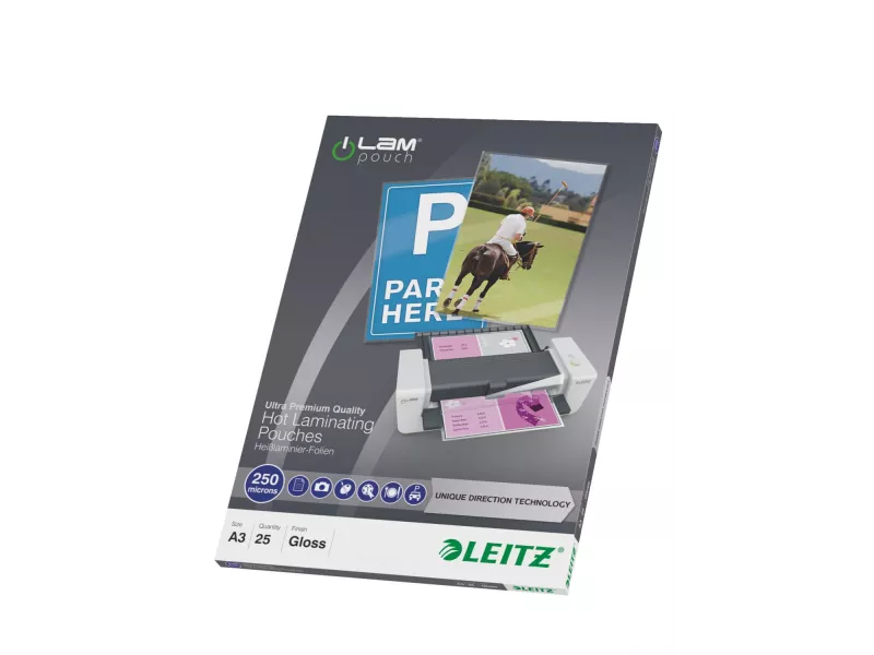 Pouches per Plastificatrici iLAM UDT Leitz - A3 Lucida - 250 micron - 74910000 (Trasparente Conf. 25) Pouches per Plastificatrici iLAM UDT Leitz - A3 Lucida - 250 micron - 74910000 (Trasparente Conf. 25)