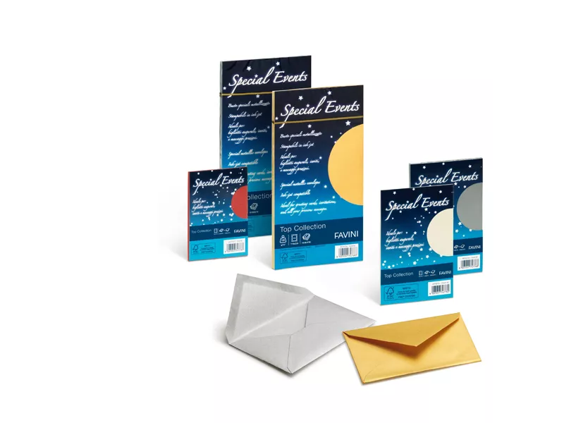 Carta e Buste Metallizzate Special Events Favini - 11x22 cm - 120 g - A57T154 (Azzurro Conf. 10)