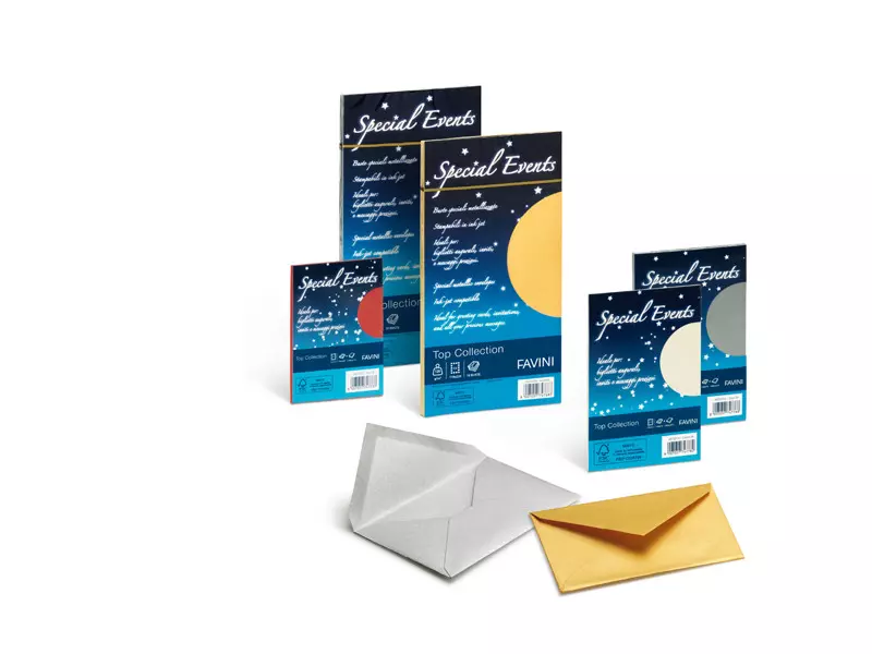 Carta e Buste Metallizzate Special Events Favini - 11x22 cm - 120 g - A57T154 (Azzurro Conf. 10)