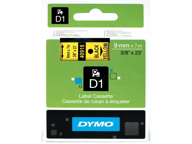 Nastro Originale Dymo S0720730 - 40918 - 9 mm x 7 m (Nero su Giallo)
