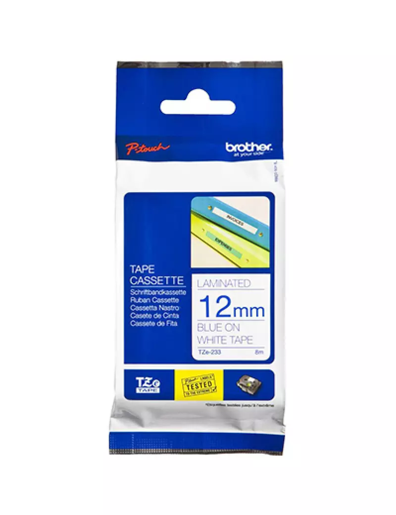 Nastro Originale Brother TZe-233 - 12 mm x 8 m - Laminato (Blu su Bianco)