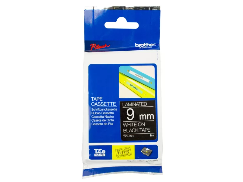 Nastro Originale Brother TZe-325 - 9 mm x 8 m - Laminato (Bianco su Nero) Nastro Originale Brother TZe-325 - 9 mm x 8 m - Laminato (Bianco su Nero)