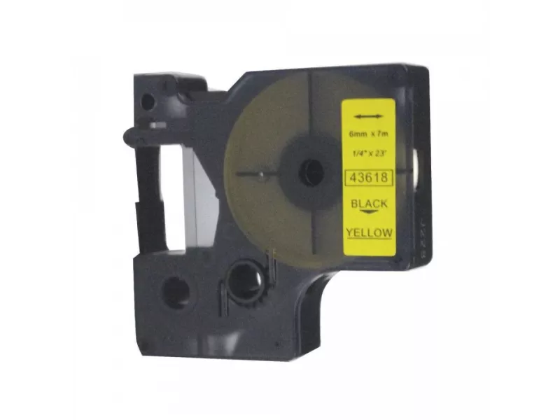 Nastro Compatibile Dymo S0720790 - 43618 - 6 mm x 7 m (Nero su Giallo)