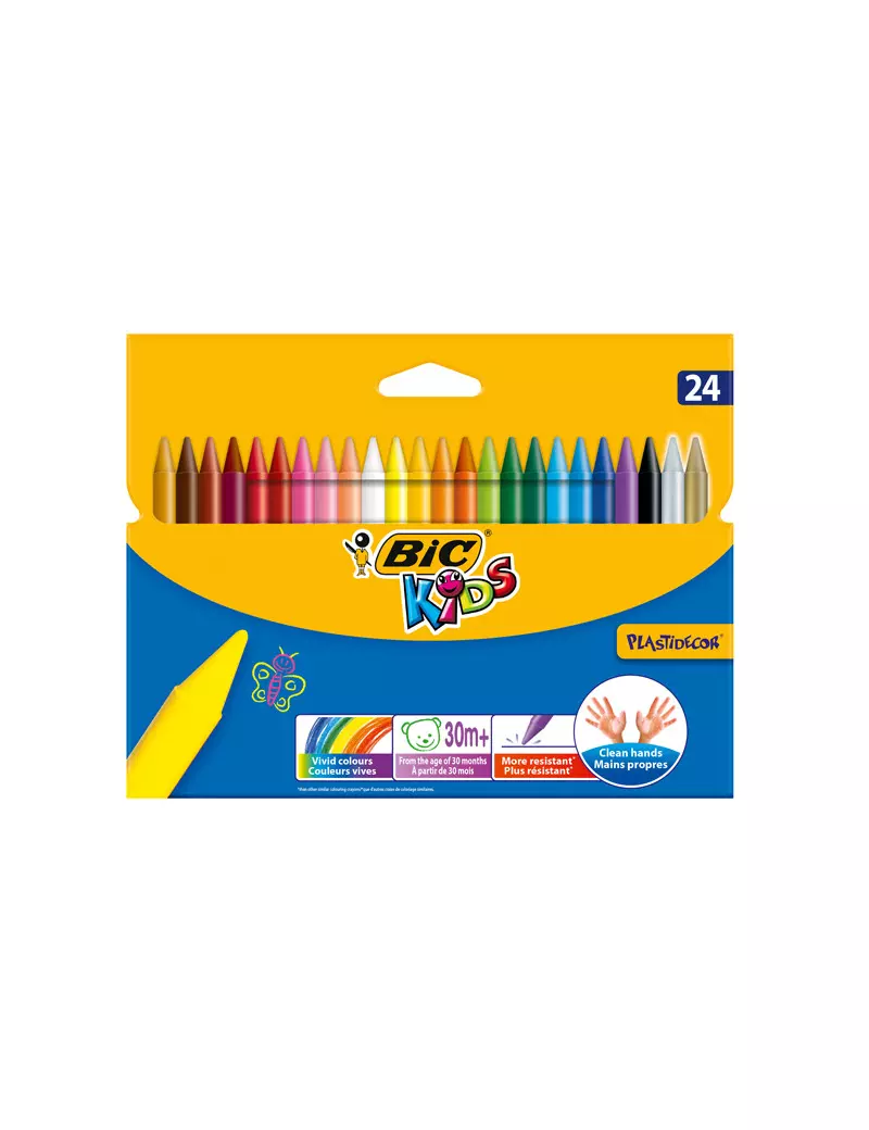 Pastelli a Cera Plastidecor Bic - 8 mm - 8297721 (Assortiti Conf. 24)