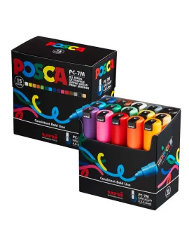 Marcatore Uni Posca a Tempera PC7M Uni-Ball - Tonda - 4,5-5,5 mm - M PC57M 15C (Assortiti Conf. 15)