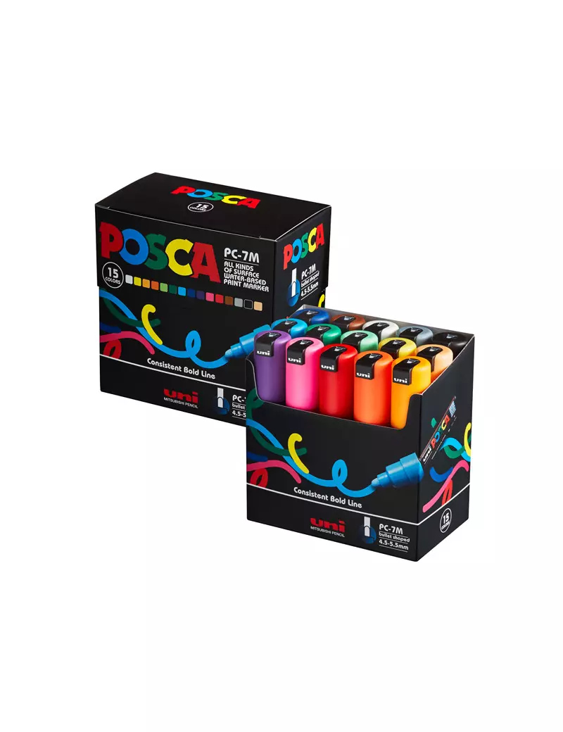 Marcatore Uni Posca a Tempera PC7M Uni-Ball - Tonda - 4,5-5,5 mm - M PC57M 15C (Assortiti Conf. 15) Marcatore Uni Posca a Tempera PC7M Uni-Ball - Tonda - 4,5-5,5 mm - M PC57M 15C (Assortiti Conf. 15)