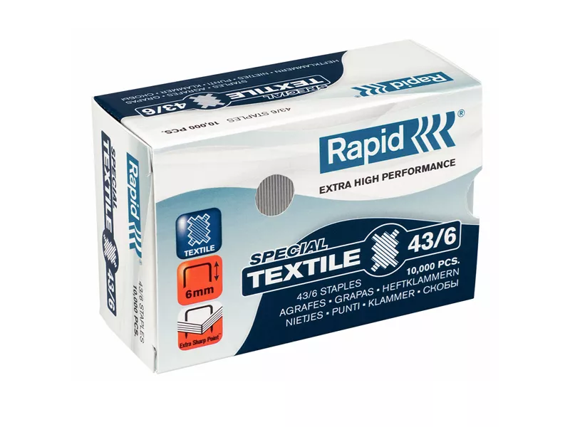 Punti Metallici per Cucitrice Special Textile Rapid - 43/6 - 24872200 (Conf. 10000)