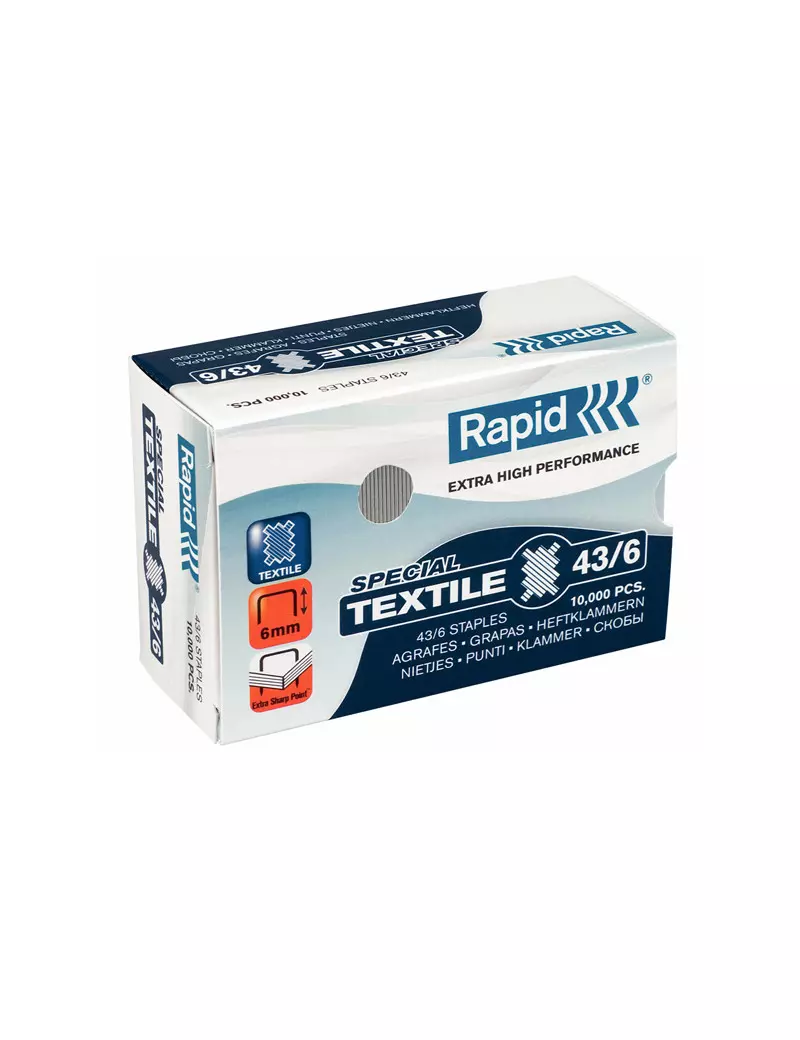 Punti Metallici per Cucitrice Special Textile Rapid - 43/6 - 24872200 (Conf. 10000) Punti Metallici per Cucitrice Special Textile Rapid - 43/6 - 24872200 (Conf. 10000)