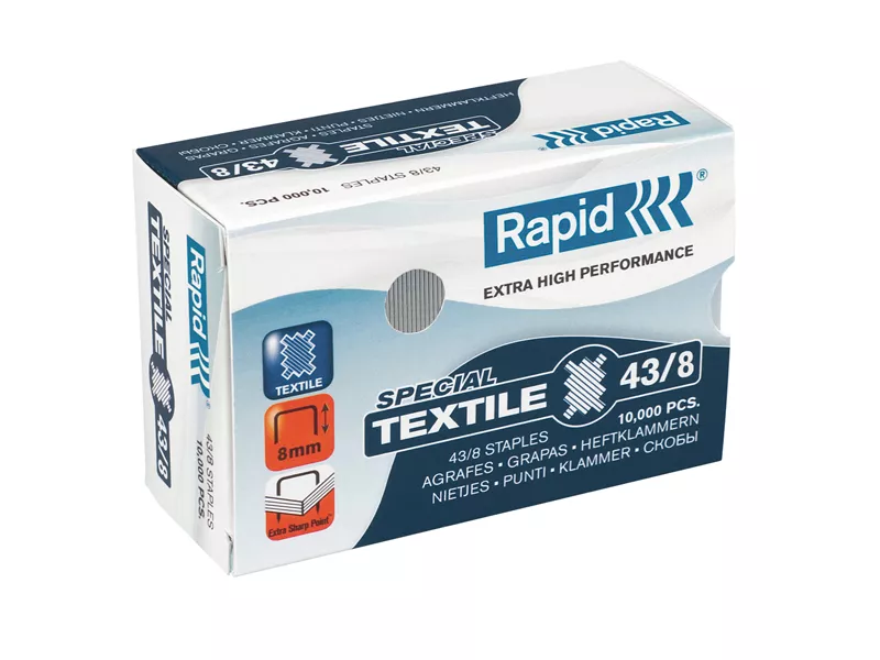 Punti Metallici per Cucitrice Special Textile Rapid - 43/8 - 24872300 (Conf. 10000) Punti Metallici per Cucitrice Special Textile Rapid - 43/8 - 24872300 (Conf. 10000)