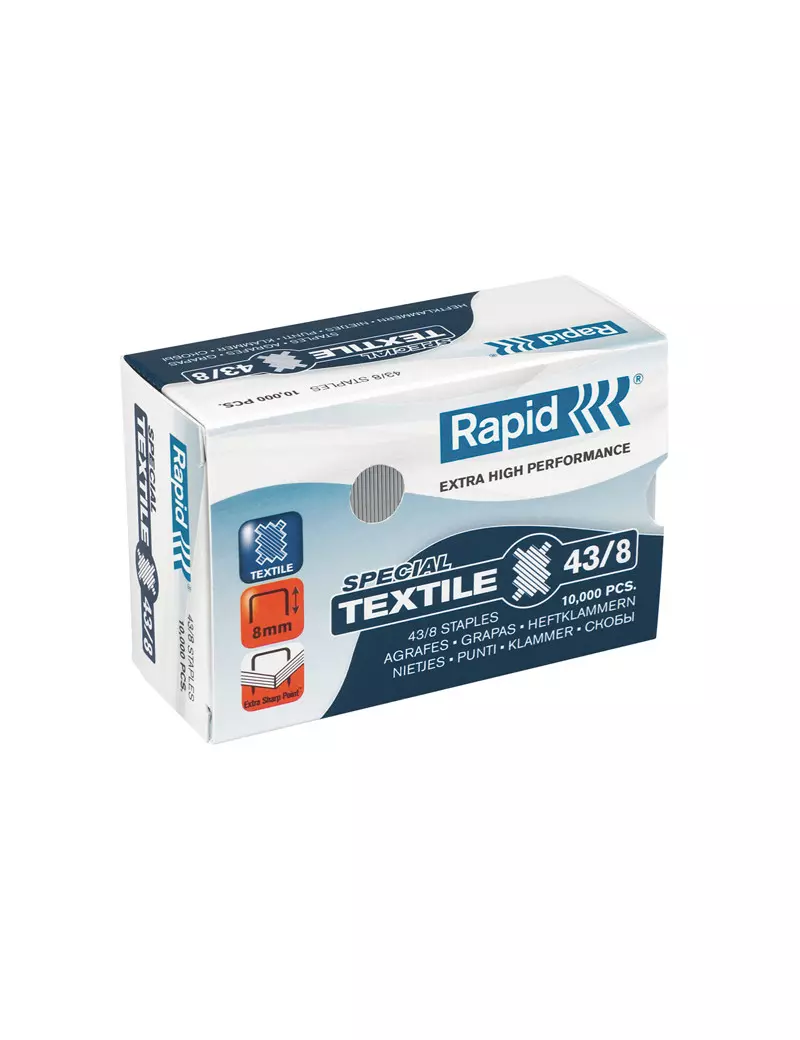 Punti Metallici per Cucitrice Special Textile Rapid - 43/8 - 24872300 (Conf. 10000) Punti Metallici per Cucitrice Special Textile Rapid - 43/8 - 24872300 (Conf. 10000)