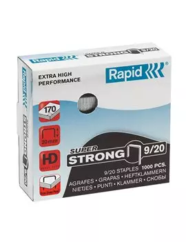 Punti Metallici per Cucitrice Super Strong Rapid - 9/20 - 24871700 (Conf. 1000)