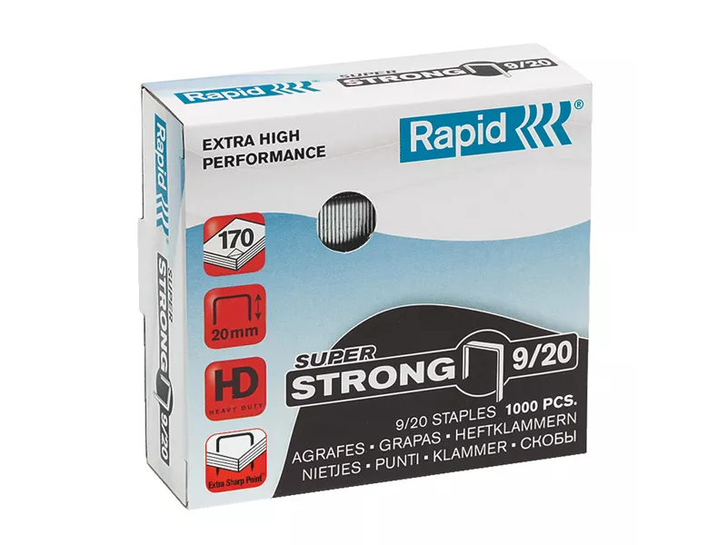 Punti Metallici per Cucitrice Super Strong Rapid - 9/20 - 24871700 (Conf. 1000)