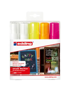 Marcatore a Gesso Liquido 4090 Edding - Punta a Scalpello - 4-15 mm - E-4090 5999 (Assortiti Fluo Conf. 5)
