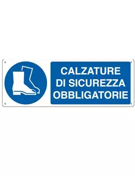 Cartello di Prescrizione - Calzature di Sicurezza Obbligatorie - 350x125 mm - E1905K (Bianco e Blu)