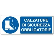 Cartello di Prescrizione - Calzature di Sicurezza Obbligatorie - 350x125 mm - E1905K (Bianco e Blu)