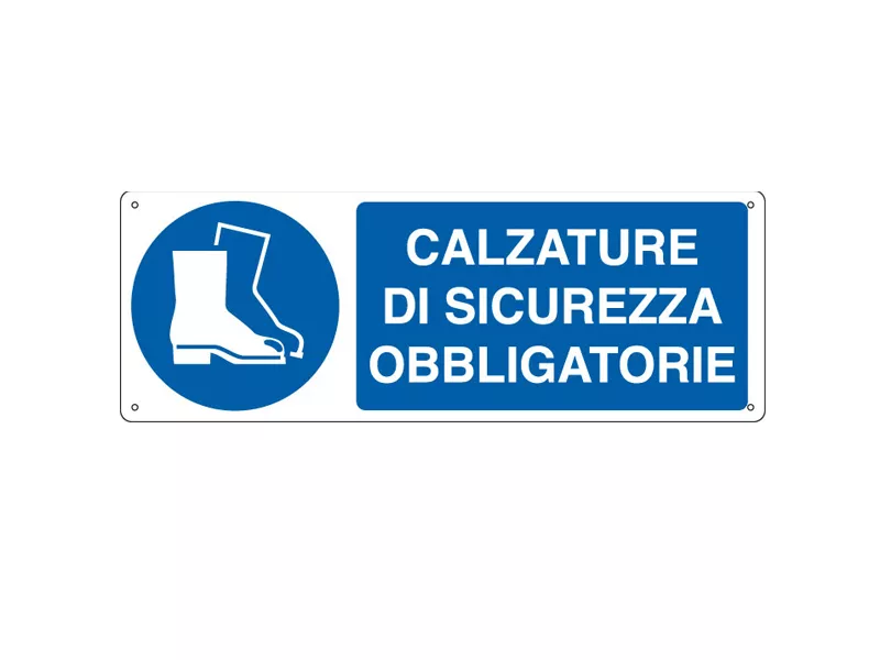 Cartello di Prescrizione - Calzature di Sicurezza Obbligatorie - 350x125 mm - E1905K (Bianco e Blu) Cartello di Prescrizione - Calzature di Sicurezza Obbligatorie - 350x125 mm - E1905K (Bianco e Blu)