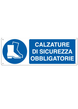 Cartello di Prescrizione - Calzature di Sicurezza Obbligatorie - 350x125 mm - E1905K (Bianco e Blu)