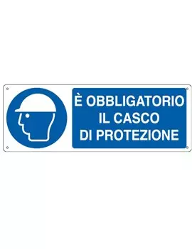 Cartello di Prescrizione - E' Obbligatorio il Casco di Protezione - 350x125 mm - E1902K (Bianco e Blu)