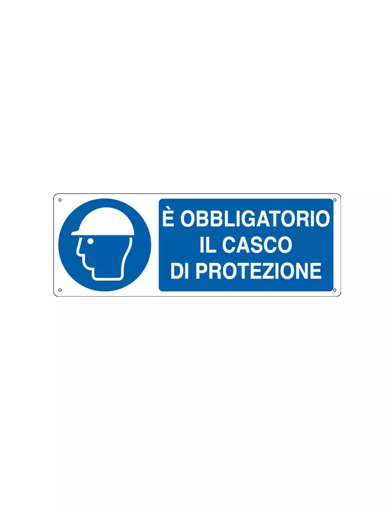Cartello di Prescrizione - E' Obbligatorio il Casco di Protezione - 350x125 mm - E1902K (Bianco e Blu)