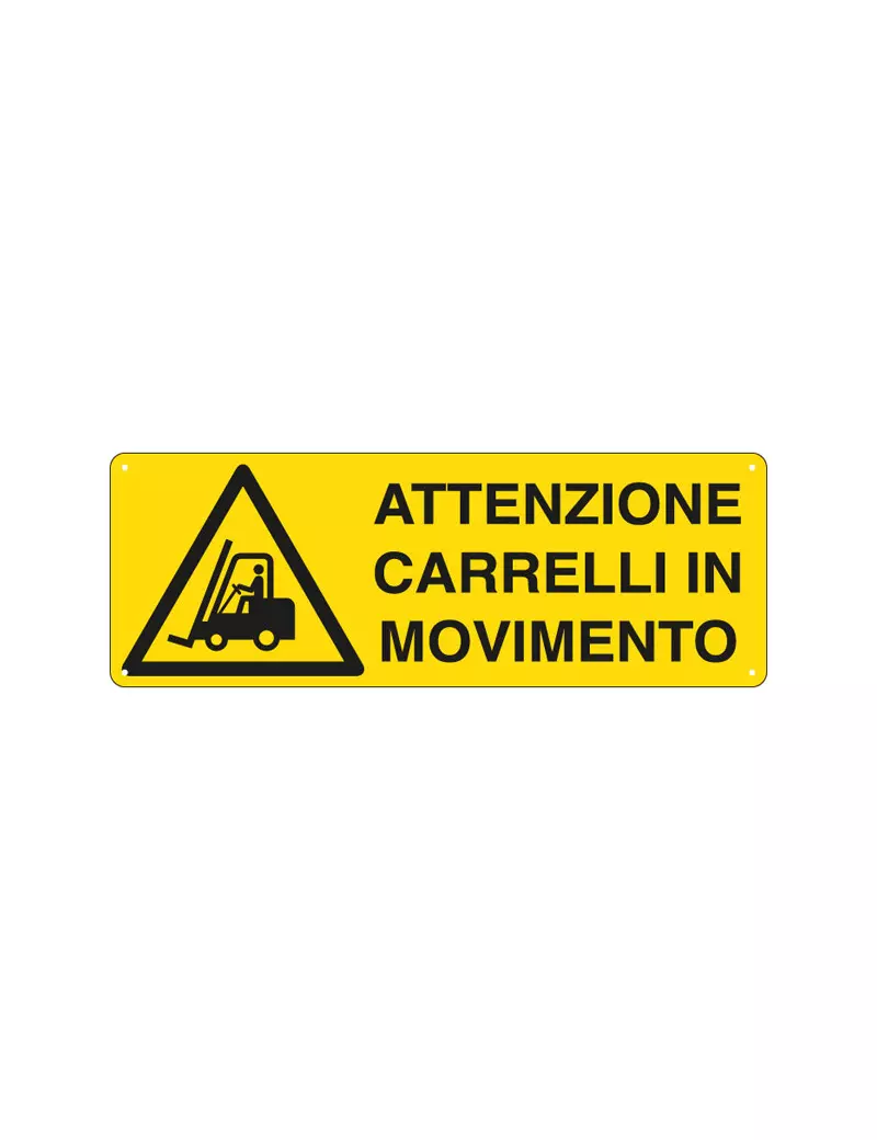 Cartello di Segnalazione - Attenzione Carrelli in Movimento - 350x125 mm (Giallo e Nero)