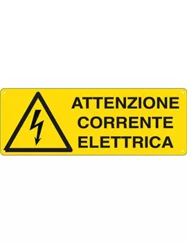 Cartello di Segnalazione - Attenzione Corrente Elettrica - 350x125 mm - E1743K (Giallo e Nero)